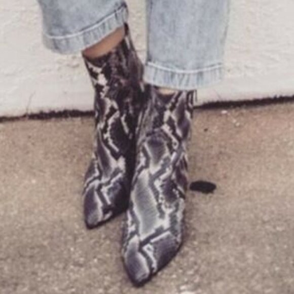 AllSaints Aster Snakeskin Heeled Bootie 37 NEW - Picture 2 of 13